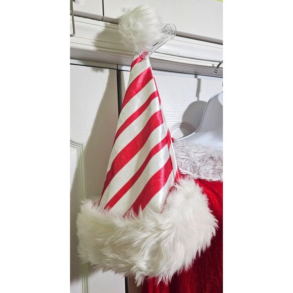 Christmas Red Poncho Candy Cane Stripe Thigh High Stockings Spencer's Santa Hat - Picture 3 of 7